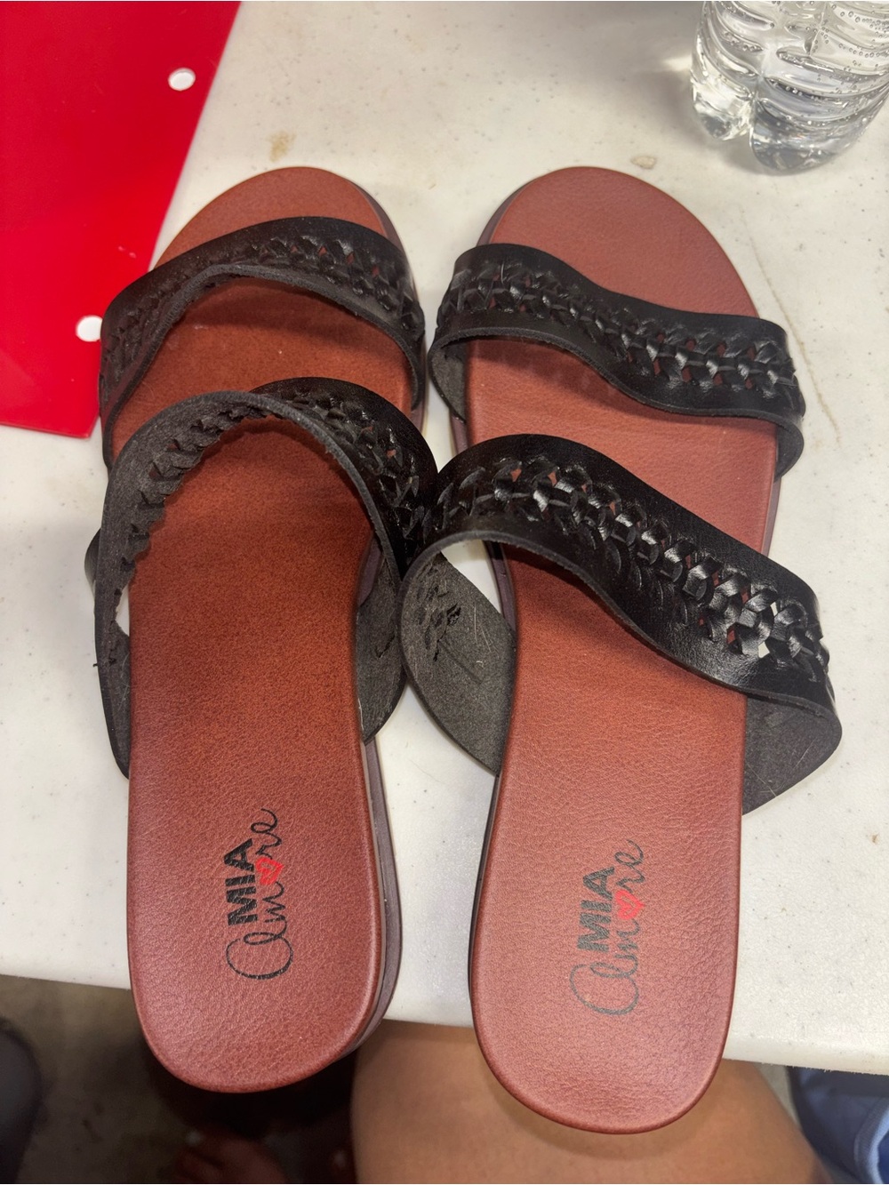 Slide Sandals in Black with Braided Straps